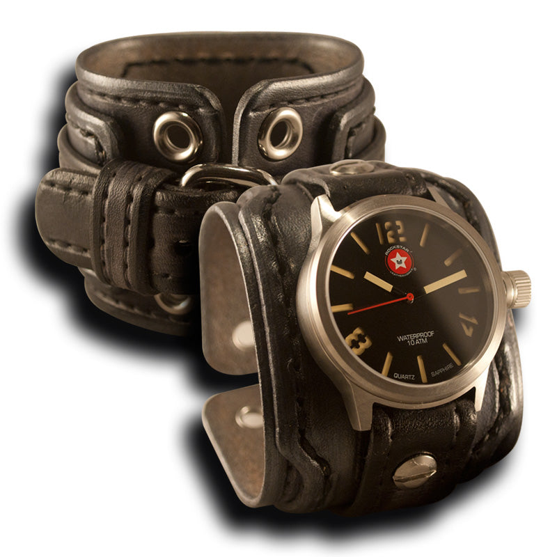Slate Layered Leather Cuff Watch with 42mm Stainless Watch-Leather Cuff Watches-Rockstar Leatherworks™