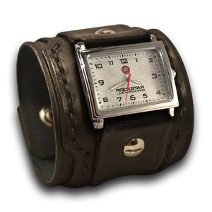 Black Layered Leather Cuff Watch with Skull Snaps-Leather Cuff Watches-Rockstar Leatherworks™