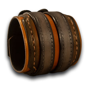 Gold & Silver Layered Leather Double Strap Double Buckle Cuff-Leather Cuffs & Wristbands-Rockstar Leatherworks™