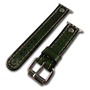 Green Stressed Apple iWatch Straps with Stainless Hardware-Custom Handmade Leather Watch Bands-Rockstar Leatherworks™