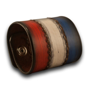 Red, White & Blue Leather Cuff Wristband with Snaps-Leather Cuffs & Wristbands-Rockstar Leatherworks™