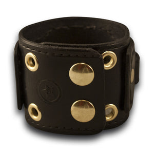 Black Layered Leather Cuff Watch Band with Eyelets & Snaps-Custom Handmade Leather Watch Bands-Rockstar Leatherworks™