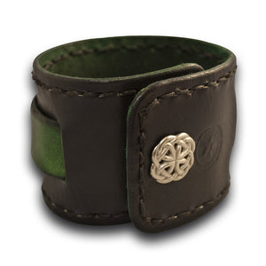 Black & Green Leather Cuff Watch Band w/ Stitching & Celtic Snap-Custom Handmade Leather Watch Bands-Rockstar Leatherworks™