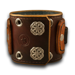Bordeaux & Tan Layered Leather Cuff Watch Band w/ Celtic Snaps-Custom Handmade Leather Watch Bands-Rockstar Leatherworks™