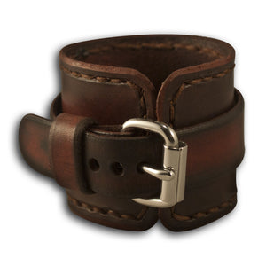 Bordeaux Stressed Leather Cuff Watch Band with Stitching-Custom Handmade Leather Watch Bands-Rockstar Leatherworks™