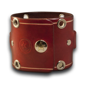 Crimson Red Wide Leather Cuff Watch Band with Eyelets and Snap-Custom Handmade Leather Watch Bands-Rockstar Leatherworks™
