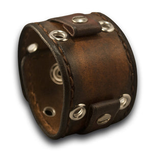 Bison Brown Leather Cuff Watch Band w/ Eyelets, Stitching & Snap-Custom Handmade Leather Watch Bands-Rockstar Leatherworks™