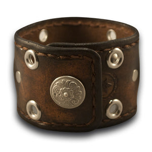 Bison Brown Leather Cuff Watch Band w/ Eyelets, Stitching & Snap-Custom Handmade Leather Watch Bands-Rockstar Leatherworks™