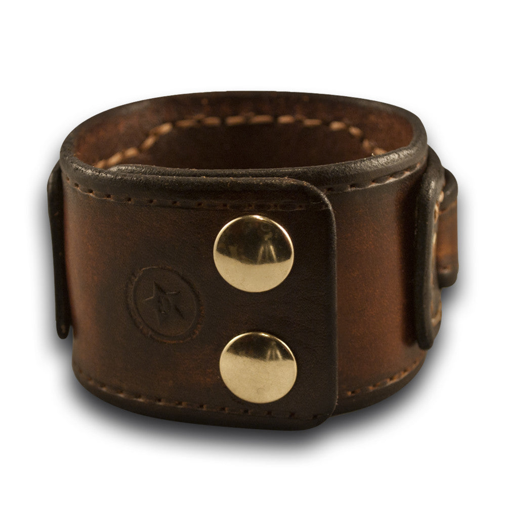 Brown Layered Leather Cuff Watch Band with Brass Snaps-Custom Handmade Leather Watch Bands-Rockstar Leatherworks™