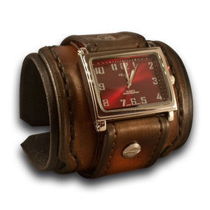 Black & Tan Stressed Layered Leather Cuff Watch with Stitching-Leather Cuff Watches-Rockstar Leatherworks™