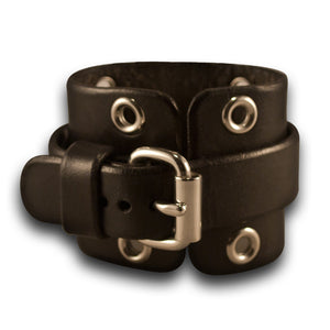 Wide Black Leather Cuff Watch with Stainless Eyelets & Buckle-Leather Cuff Watches-Rockstar Leatherworks™