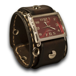 Dark Brown Leather Cuff Watch with Beige Stitching-Leather Cuff Watches-Rockstar Leatherworks™