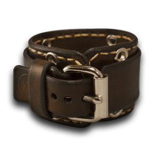 Dark Brown Leather Cuff Watch with Beige Stitching-Leather Cuff Watches-Rockstar Leatherworks™
