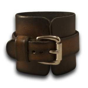 Brown Stressed Rockstar Leather Cuff Watch - Stainless, Sapphire-Leather Cuff Watches-Rockstar Leatherworks™