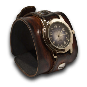 Timber Brown Stressed Leather Cuff Watch w/ Blue & Silver Face-Leather Cuff Watches-Rockstar Leatherworks™