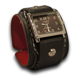 Black Layered Leather Cuff Watch with Stitching & Buckle-Leather Cuff Watches-Rockstar Leatherworks™