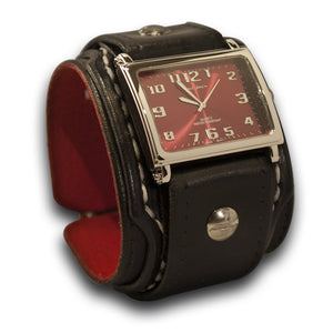 Rockstar Layered Leather Cuff Watch with Stitching & Buckle-Leather Cuff Watches-Rockstar Leatherworks™