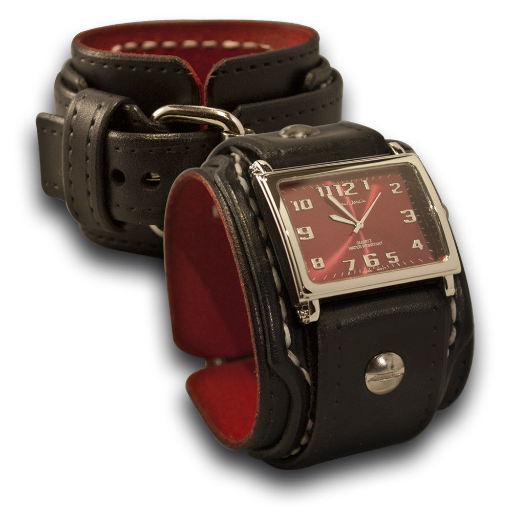 Rockstar Layered Leather Cuff Watch with Stitching & Buckle-Leather Cuff Watches-Rockstar Leatherworks™