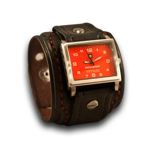 Black Layered Cuff Watch w/ 42mm, Eyelets & Skull Snaps-Leather Cuff Watches-Rockstar Leatherworks™