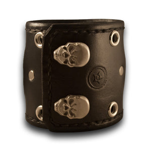 Black Leather Cuff Watch - 42mm Stainless, Eyelets & Skull Snaps-Leather Cuff Watches-Rockstar Leatherworks™