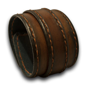 Brown Stressed Leather Double Strap with Stitching & Celtic Snap-Leather Cuffs & Wristbands-Rockstar Leatherworks™