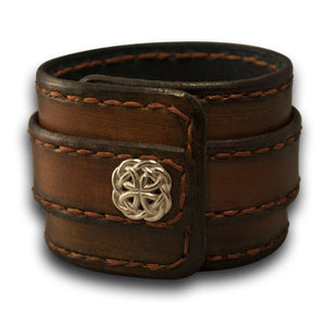 Brown Stressed Leather Double Strap with Stitching & Celtic Snap-Leather Cuffs & Wristbands-Rockstar Leatherworks™