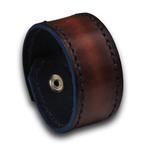 Mahogany Leather Cuff Wristband with Blue Stitching and Snap-Leather Cuffs & Wristbands-Rockstar Leatherworks™