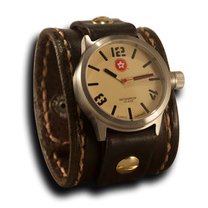 Medium Brown Stressed Leather Cuff Watch Stainless 42MM Sapphire-Leather Cuff Watches-Rockstar Leatherworks™