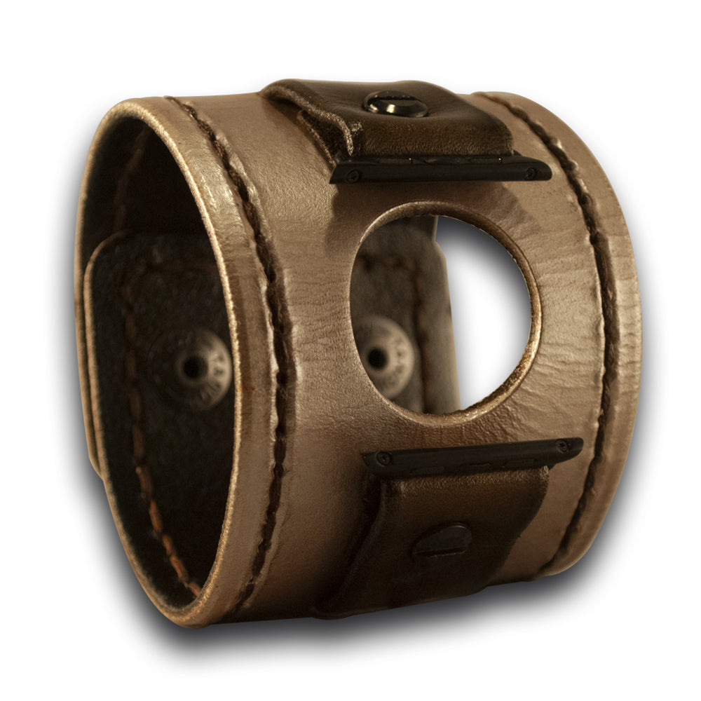 Pearl & Brown Apple iWatch Leather Cuff Watch Band with Snaps-Custom Handmade Leather Watch Bands-Rockstar Leatherworks™