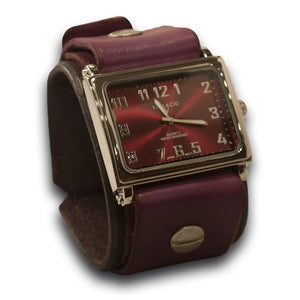 Purple Leather Cuff Watch with Red Watch Face-Leather Cuff Watches-Rockstar Leatherworks™