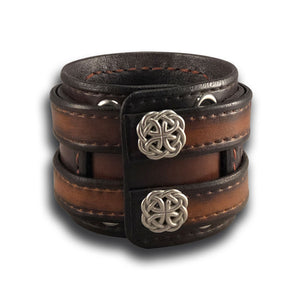 Leather Double Strap Cuff with Layered Cuff & Celtic Snaps-Leather Cuffs & Wristbands-Rockstar Leatherworks™