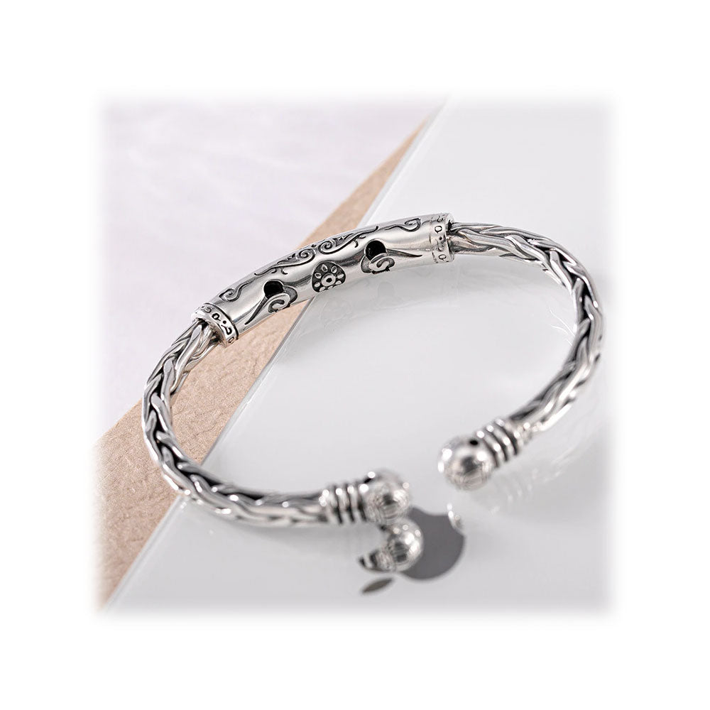 Tribal Braid Silver Bangle Bracelet-Bracelet-Rockstar Leatherworks™