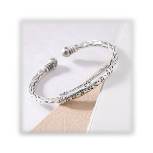 Tribal Braid Silver Bangle Bracelet-Bracelet-Rockstar Leatherworks™