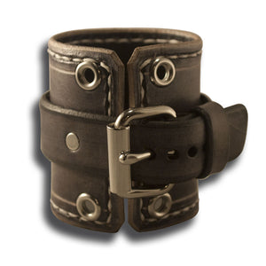 Slate Stressed Leather Cuff Watch Band with Eyelets & Stitching-Custom Handmade Leather Watch Bands-Rockstar Leatherworks™
