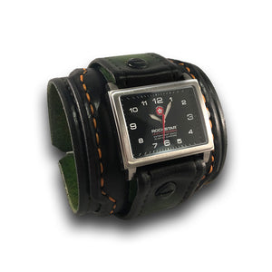 Forest Green Layered Wide Leather Cuff Watch with 42mm-Leather Cuff Watches-Rockstar Leatherworks™