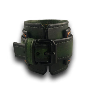 Forest Green Layered Wide Leather Cuff Watch with 42mm-Leather Cuff Watches-Rockstar Leatherworks™