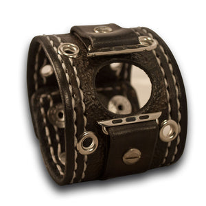 Slate Apple Leather Cuff Watch Band with Roped Cross Snaps & Eyelets-Custom Handmade Leather Watch Bands-Rockstar Leatherworks™