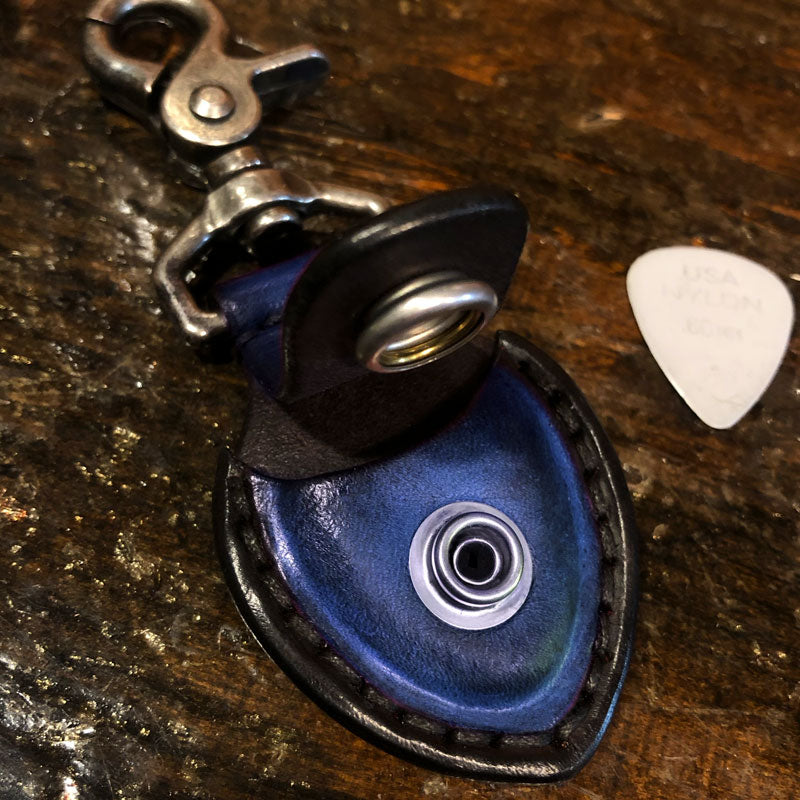 Blue Leather Guitar Pick Case with Stitching & Celtic Snap-Guitar Pick Case-Rockstar Leatherworks™