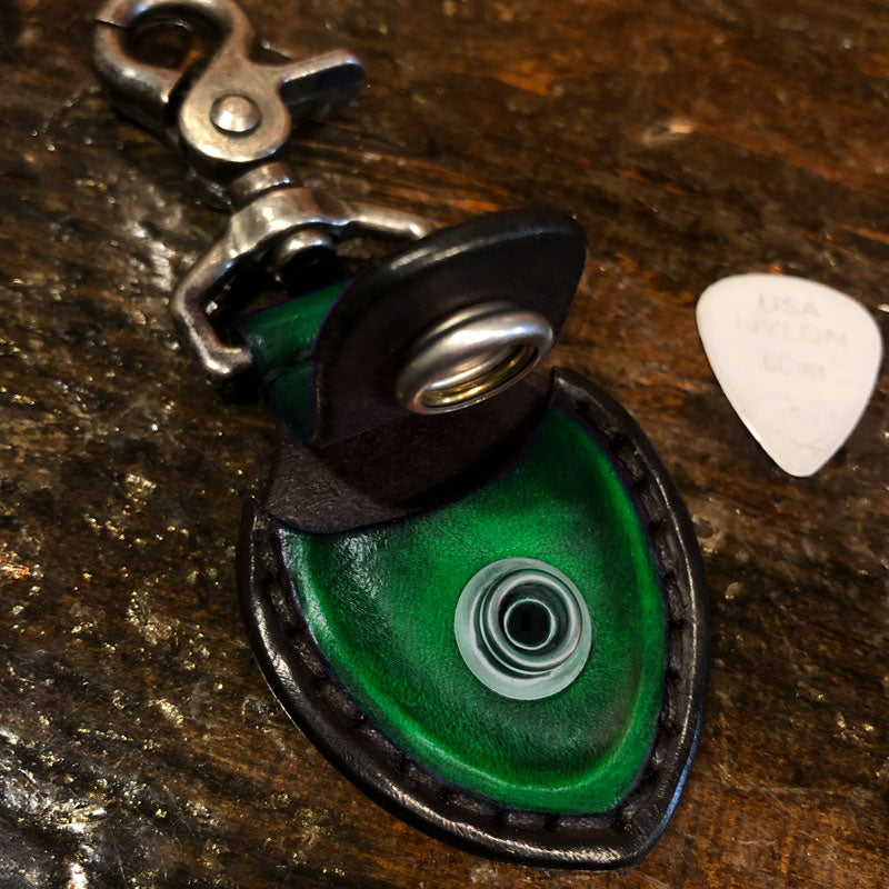 Green Leather Guitar Pick Case with Stitching & Celtic Snap-Guitar Pick Case-Rockstar Leatherworks™