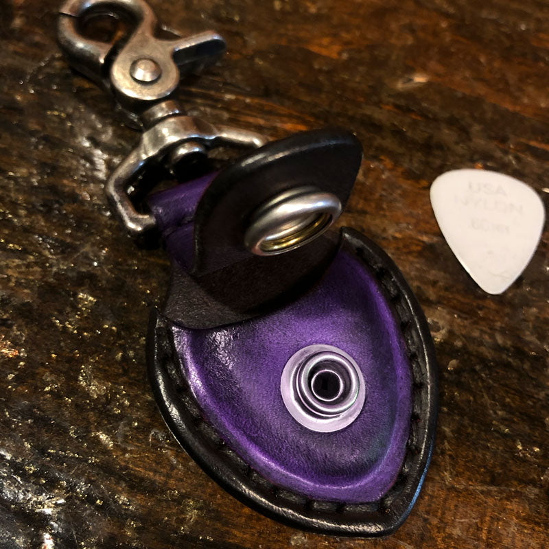 Purple Leather Guitar Pick Case with Stitching & Celtic Snap-Guitar Pick Case-Rockstar Leatherworks™