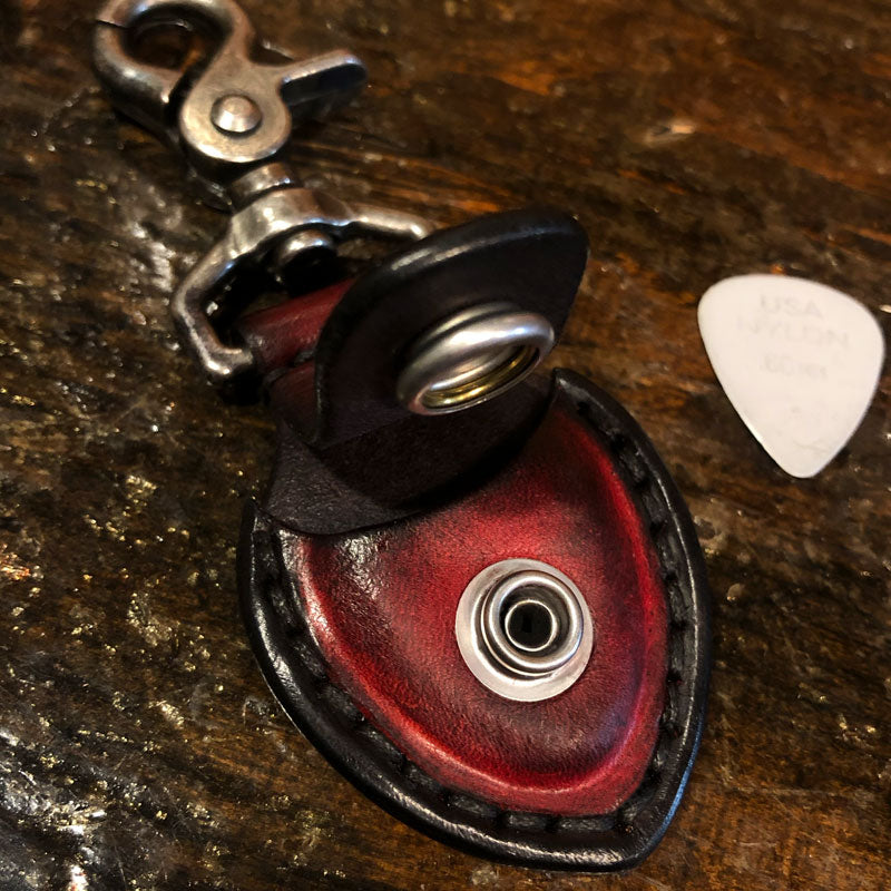 Red Leather Guitar Pick Case with Stitching & Celtic Snap-Guitar Pick Case-Rockstar Leatherworks™