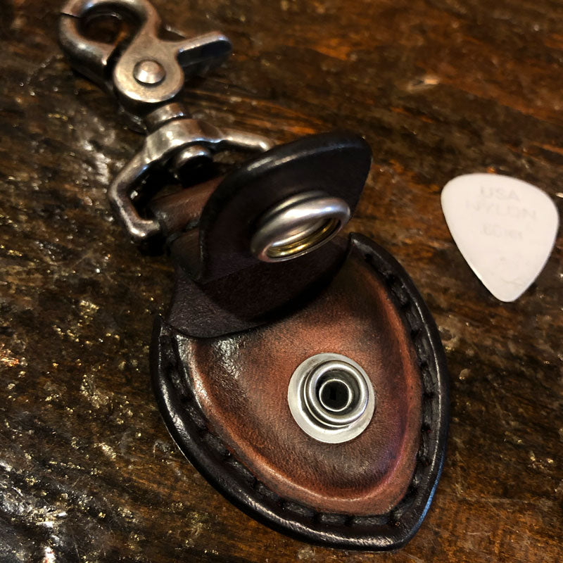Brown Leather Guitar Pick Case with Stitching & Celtic Snap-Guitar Pick Case-Rockstar Leatherworks™