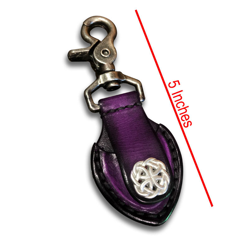 Purple Leather Guitar Pick Case with Stitching & Celtic Snap-Guitar Pick Case-Rockstar Leatherworks™