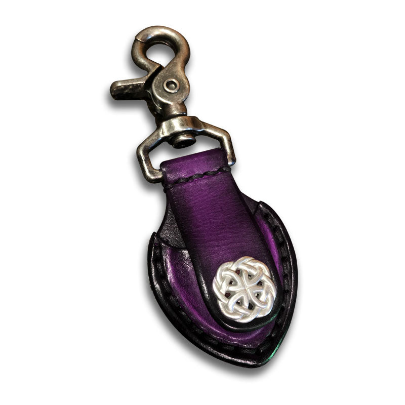Purple Leather Guitar Pick Case with Stitching &amp; Celtic Snap-Guitar Pick Case-Rockstar Leatherworks™
