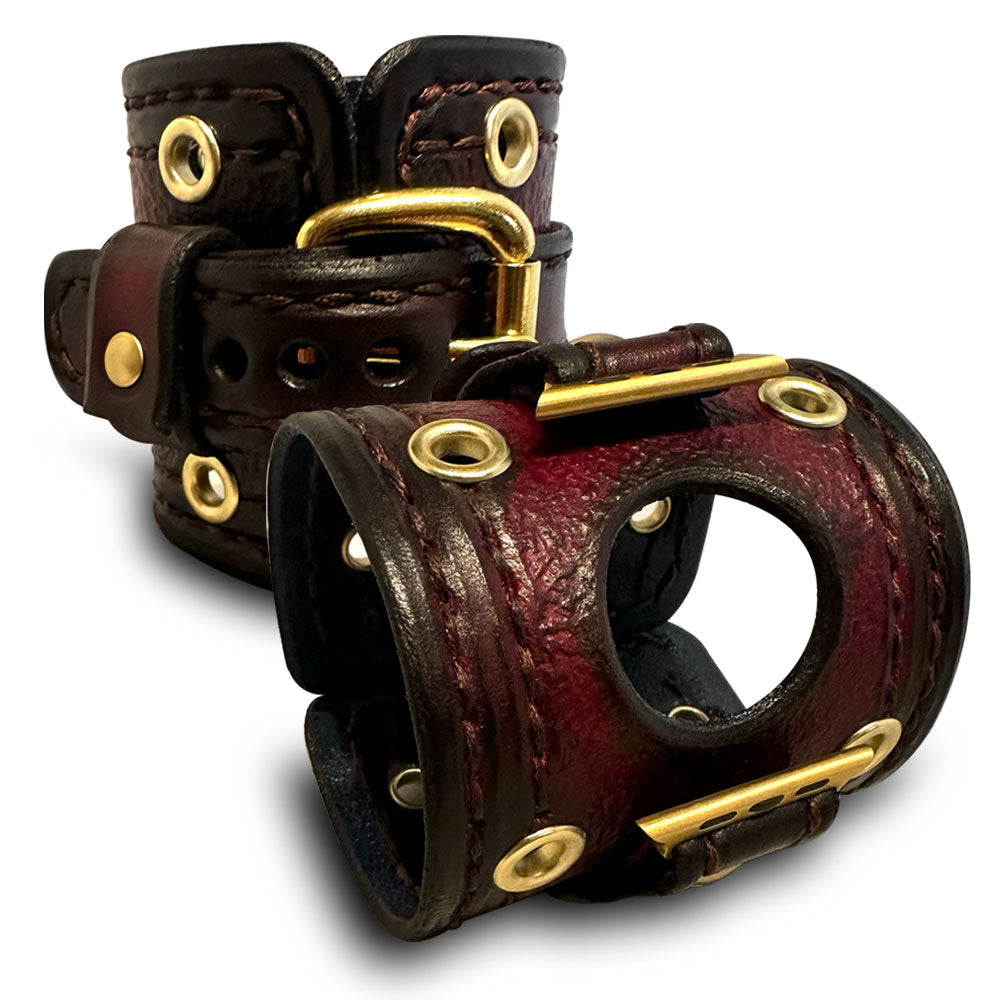 Oxblood Apple iWatch Leather Cuff Band with Eyelets-Custom Handmade Leather Watch Bands-Rockstar Leatherworks™