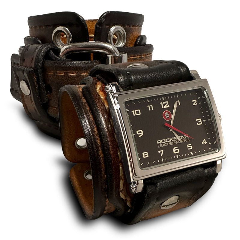 Range Tan Stressed Rockstar Layered Leather Cuff Watch-Leather Cuff Watches-Rockstar Leatherworks™