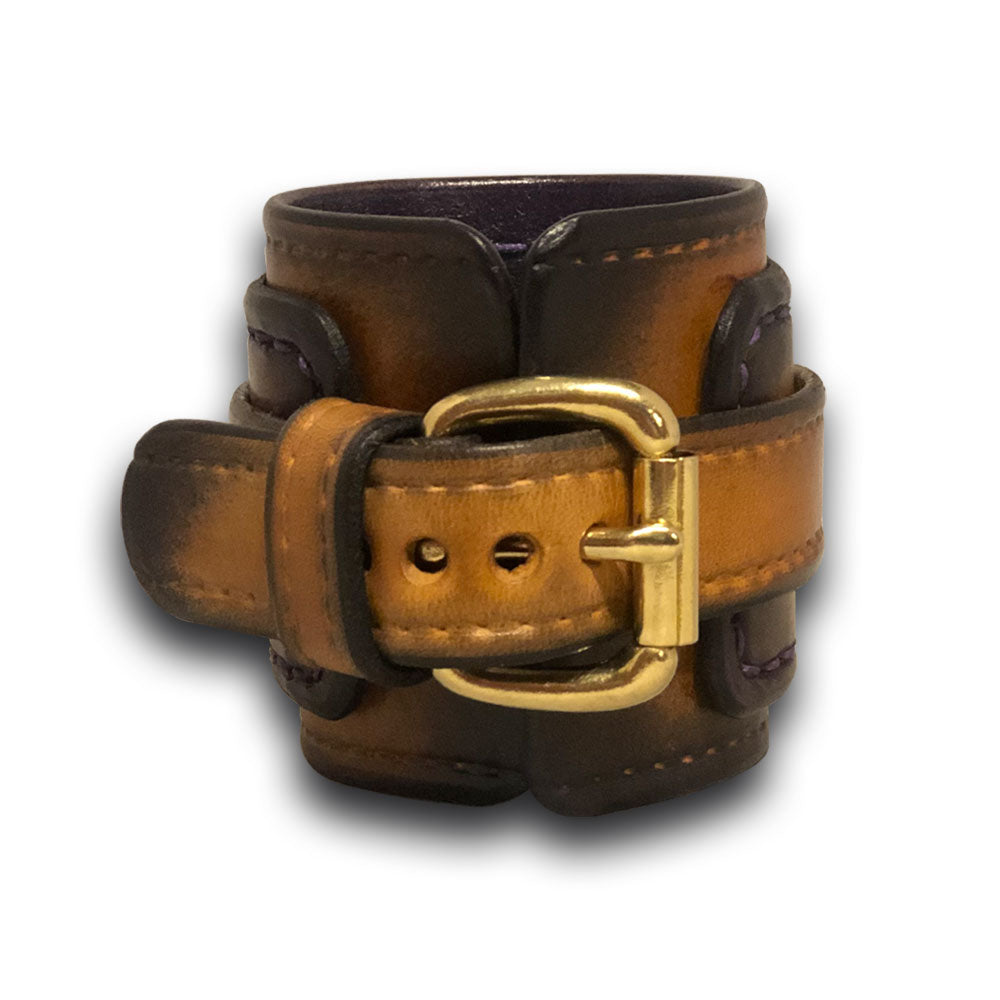 Tan Stressed Layered Leather Cuff Watch with Rust Stitching-Leather Cuff Watches-Rockstar Leatherworks™