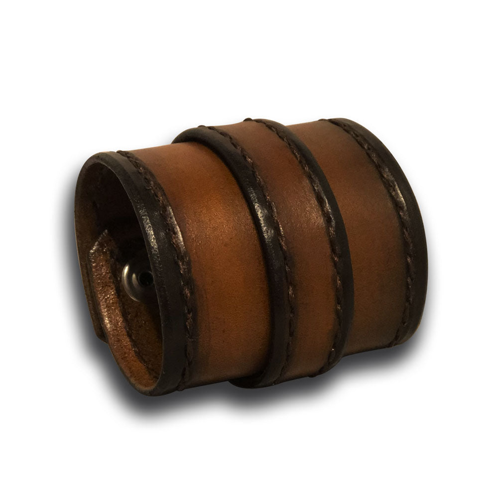Timber Brown Stressed Double Strap Leather Wristband with Snap-Leather Cuffs & Wristbands-Rockstar Leatherworks™