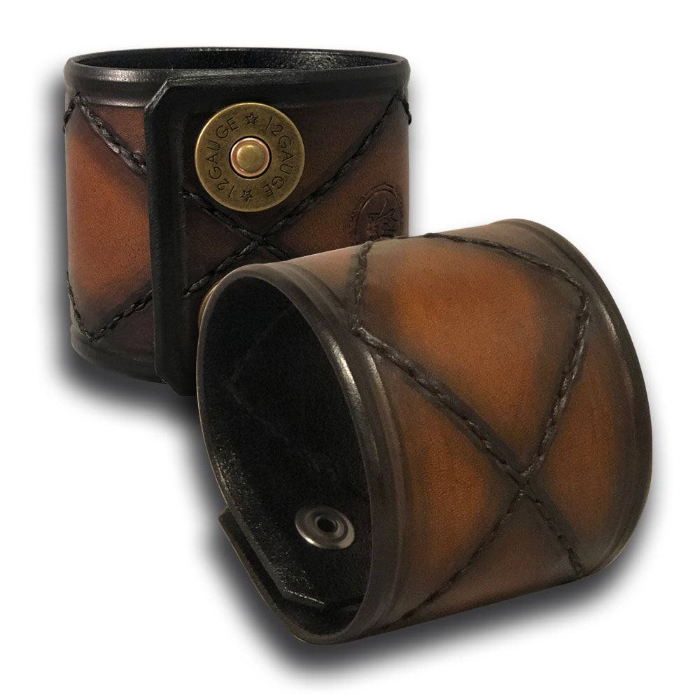 Timber Brown Stressed Leather Cuff with Brown Stitching & Snap-Leather Cuffs & Wristbands-Rockstar Leatherworks™