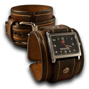 Brown Stressed Leather Cuff Watch with Black Watch Face-Leather Cuff Watches-Rockstar Leatherworks™